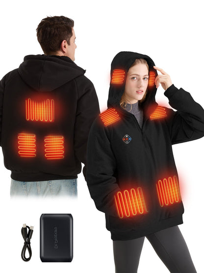 Unisex Electric Heated Fleece Pullover Sweatshirt with Included Battery Pack