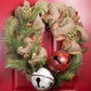 Large White Metal Jingle Bell Holiday Ornament with Star Cutouts and Hanging Jute Rope