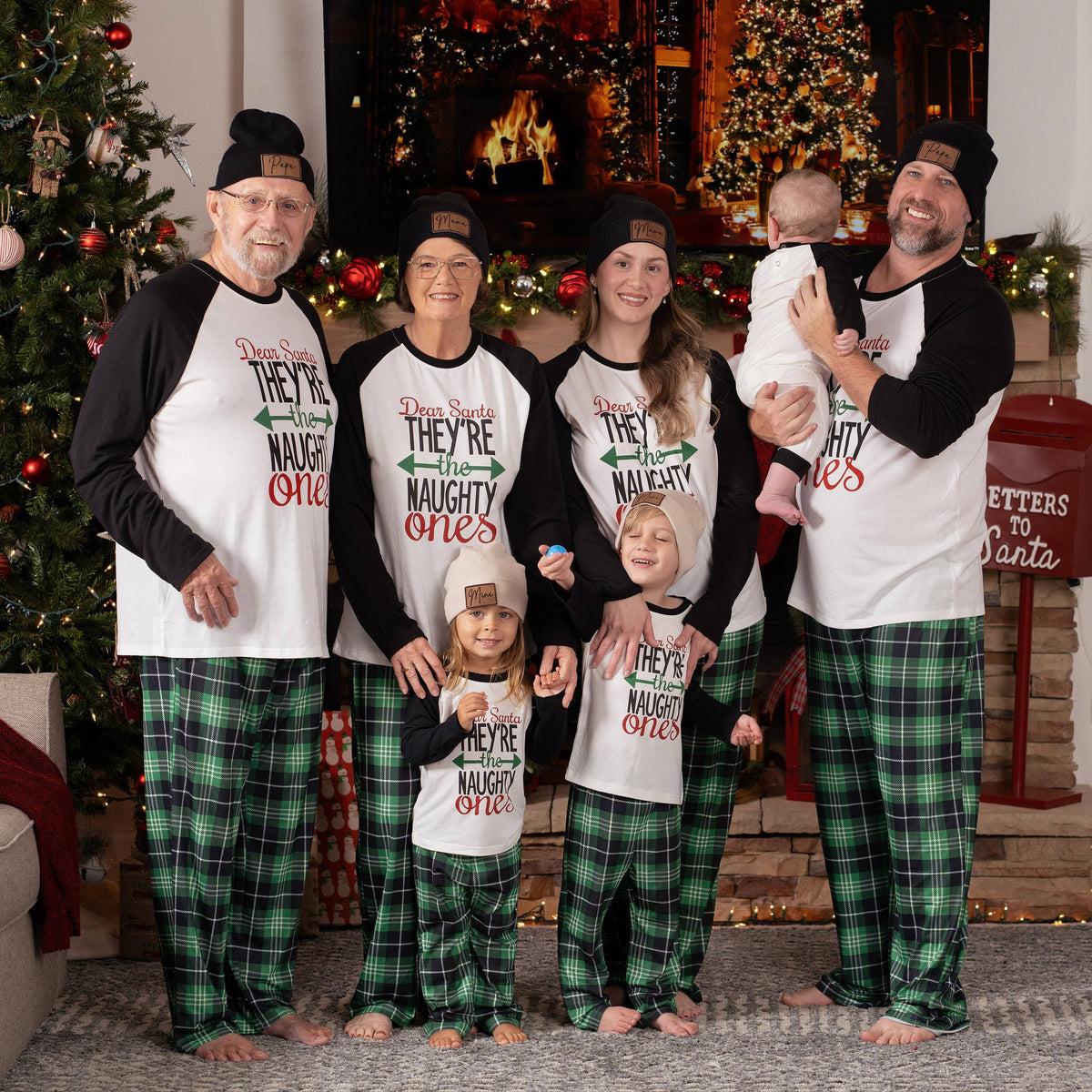 Matching Family Christmas Pajamas Set with Plaid Sleepwear and Pet Bandana