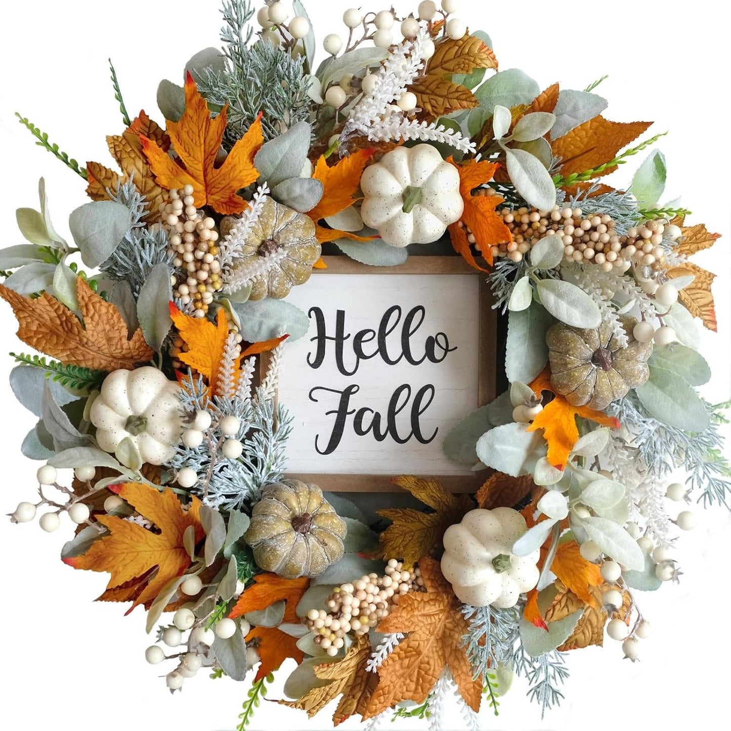 20 Inch Harvest Fall Wreath, Pumpkin and Berry Autumn Wreath for Front Door, Thanksgiving and Seasonal Home Decor