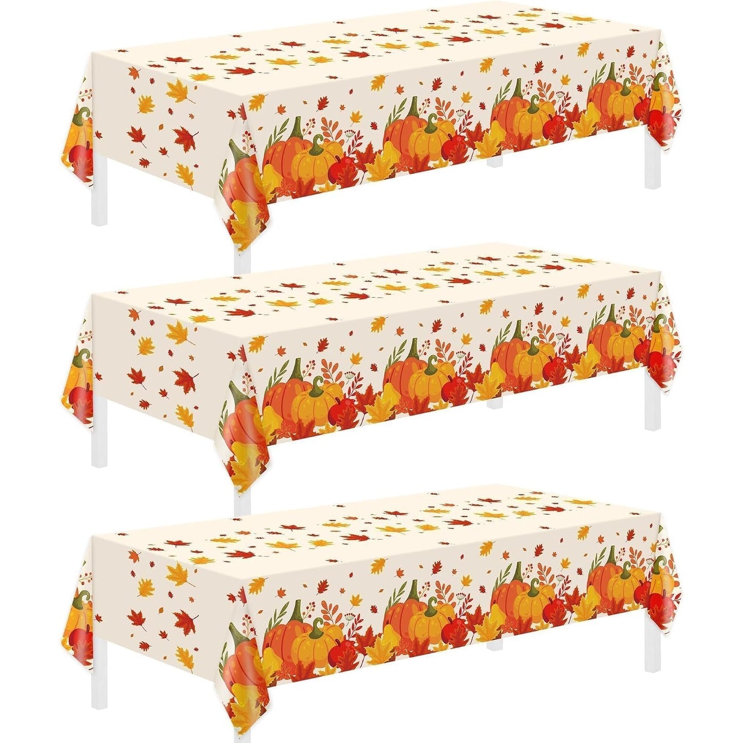 3 Pack Pumpkin Maple Leaf Thanksgiving Tablecloths, 54x108 Inch Disposable Fall Table Covers for Rectangular Tables