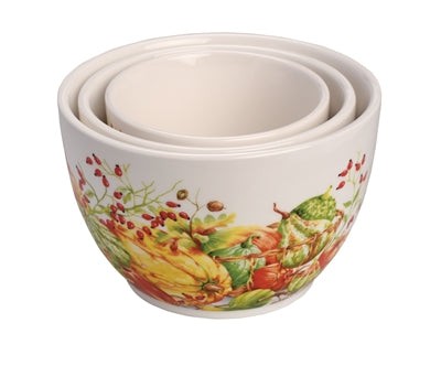 Ceramic Pumpkin Shaped Food Prep and Serving Bowl Set with Nesting Design