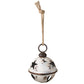 Large White Metal Jingle Bell Holiday Ornament with Star Cutouts and Hanging Jute Rope