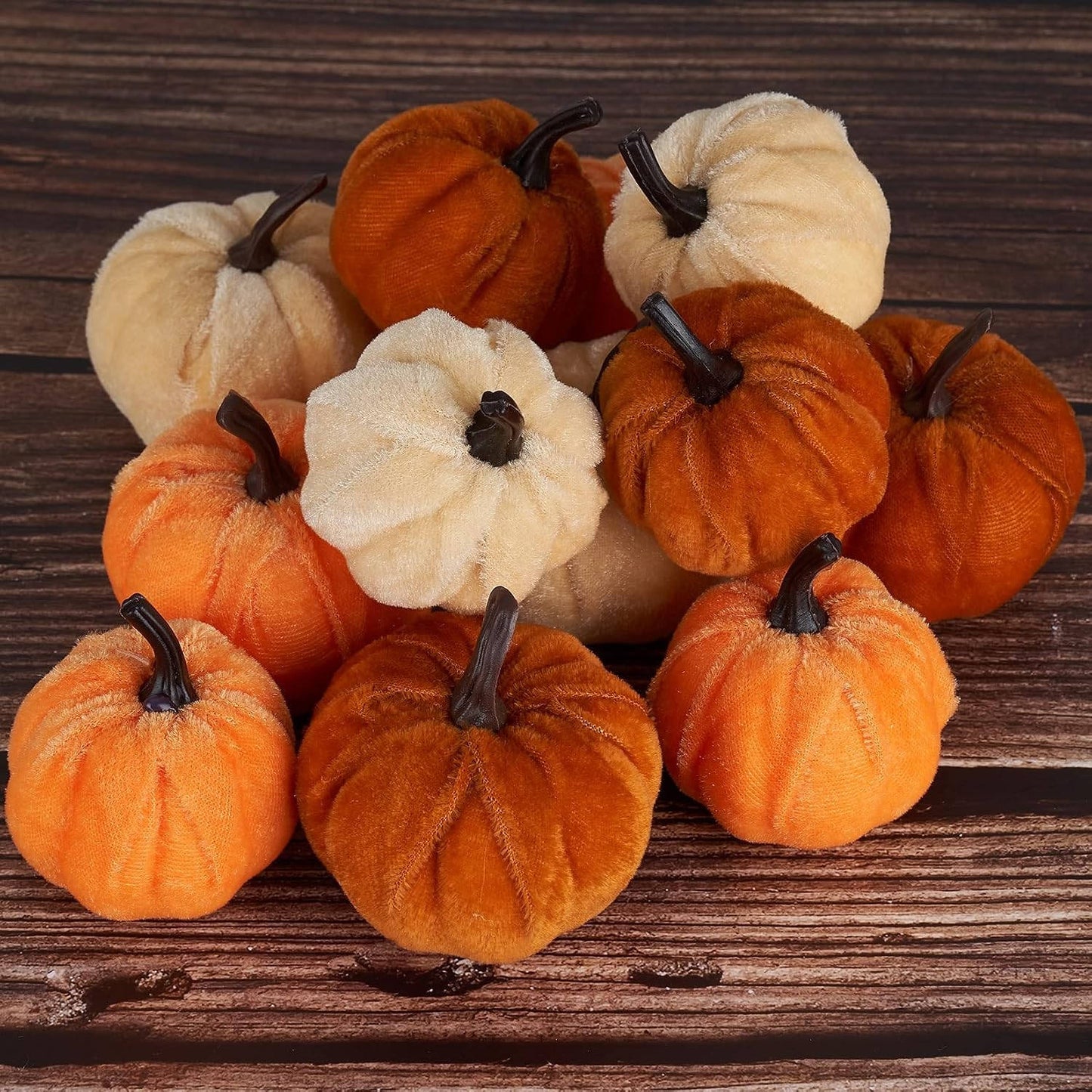 12 Pcs Artificial Velvet Pumpkin Decor, Fall Thanksgiving Decorations for Home, Table Centerpiece, Tiered Tray and Autumn Displays