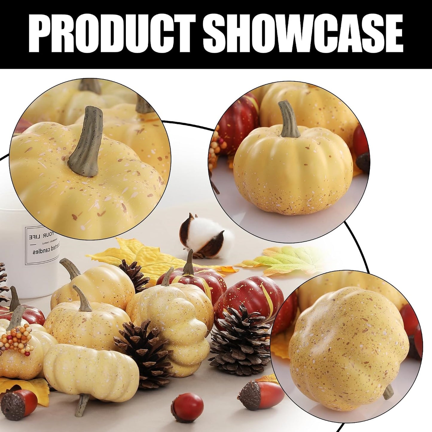 23 Pcs Fall Harvest Pumpkin Decor Set, 8 Pcs Cracked Pumpkins, Thanksgiving Bowl Fillers for Tiered Tray, Table Centerpiece and Autumn Home Decor
