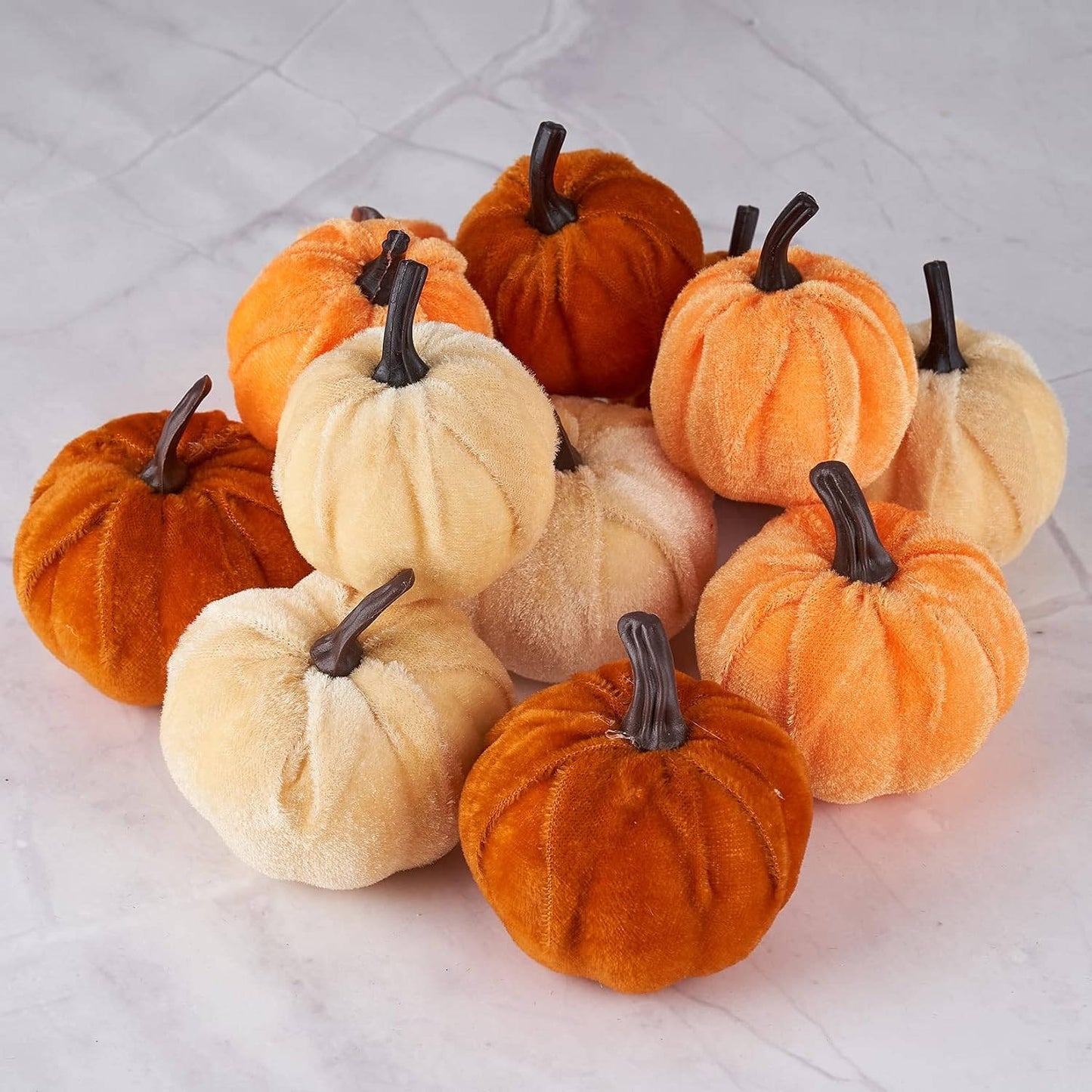 12 Pcs Artificial Velvet Pumpkin Decor, Fall Thanksgiving Decorations for Home, Table Centerpiece, Tiered Tray and Autumn Displays