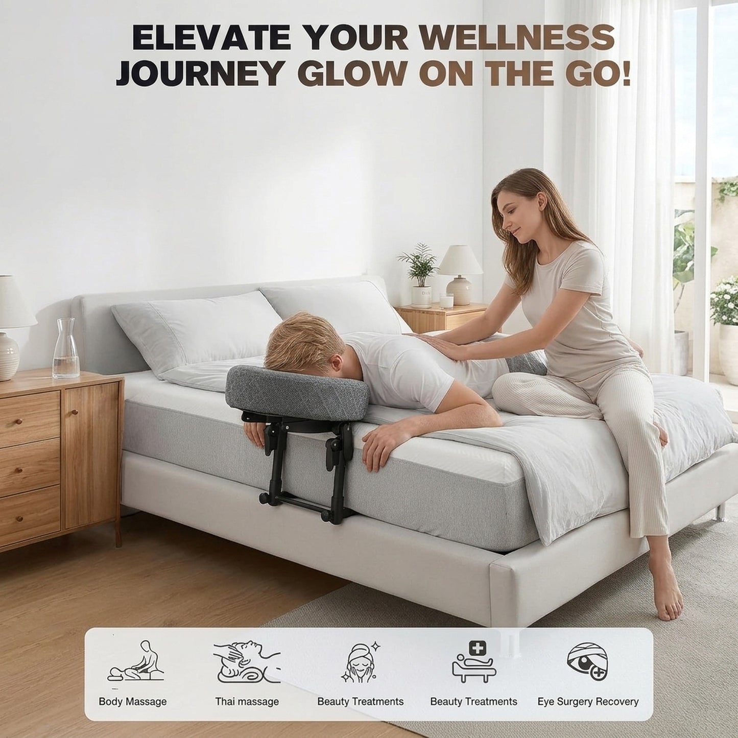 Massage Headrest for Bed, Adjustable Face Cradle with 18 Inch Height for Home Massage and Relaxation
