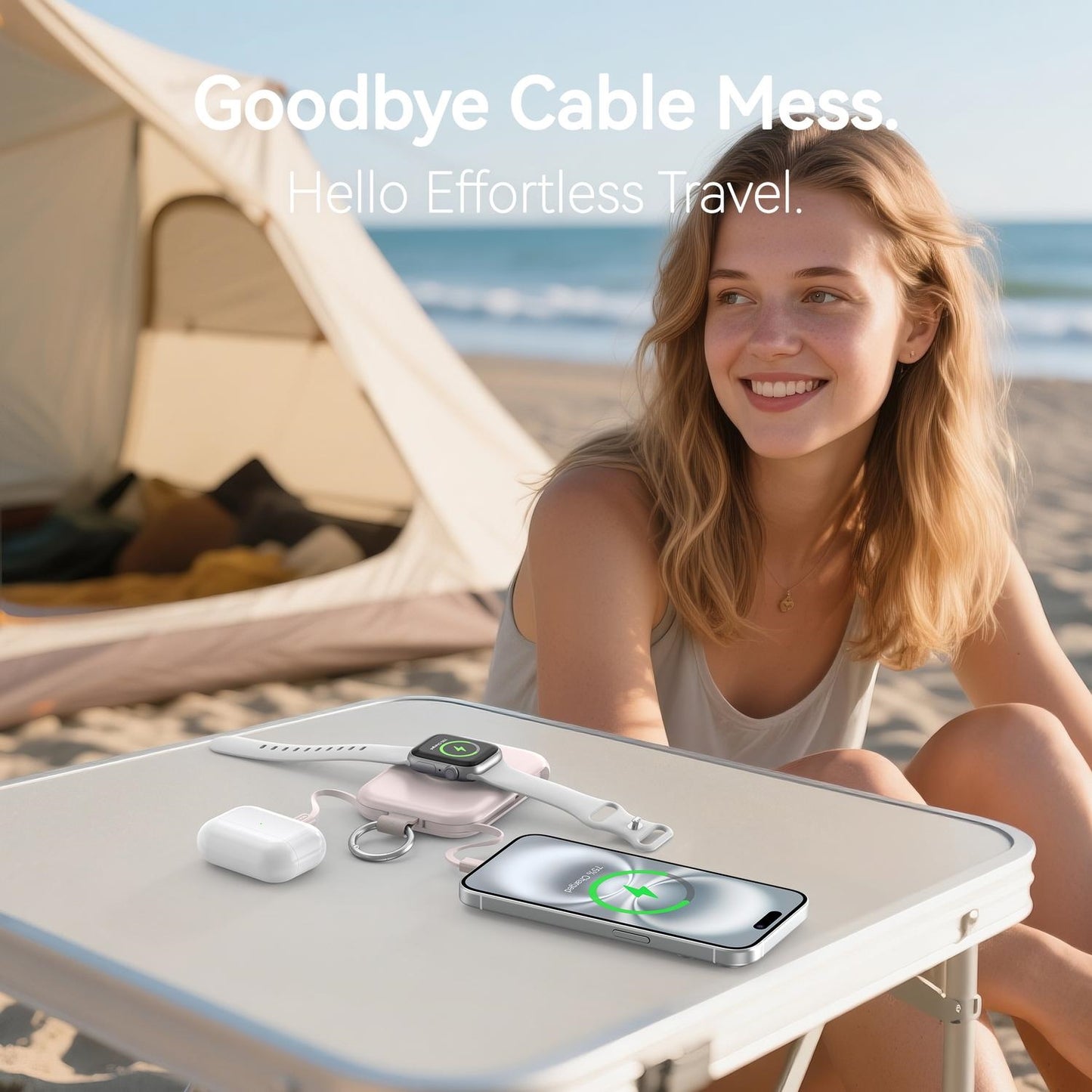 5000mAh Portable Power Bank, Compact Charger with Built In Cables