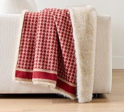 Reversible Houndstooth Fleece Throw Blanket with Soft Plush Faux Fur Backing
