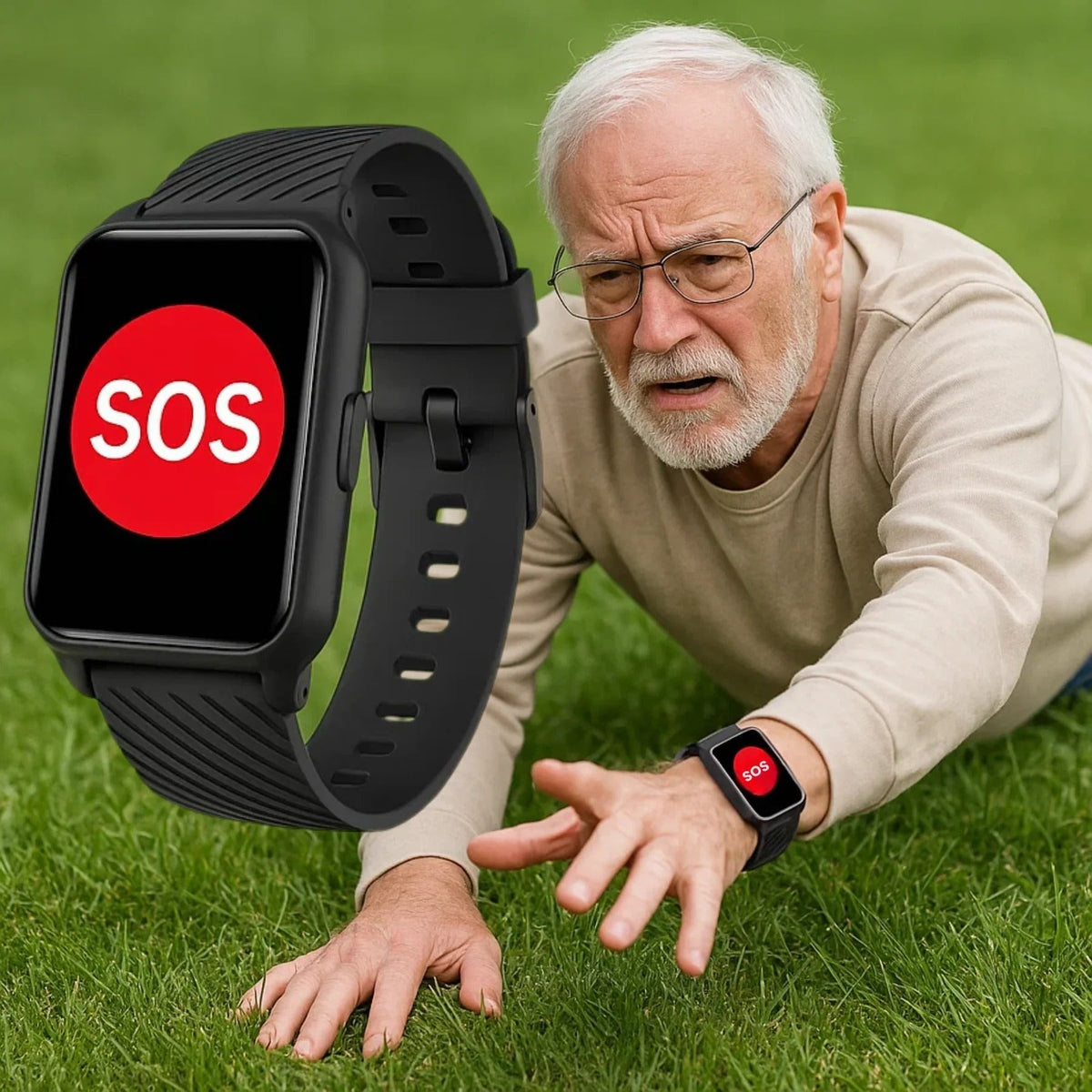 Elderly Health and Safety Wrist Watch with Automatic Fall Alert and Location Tracking