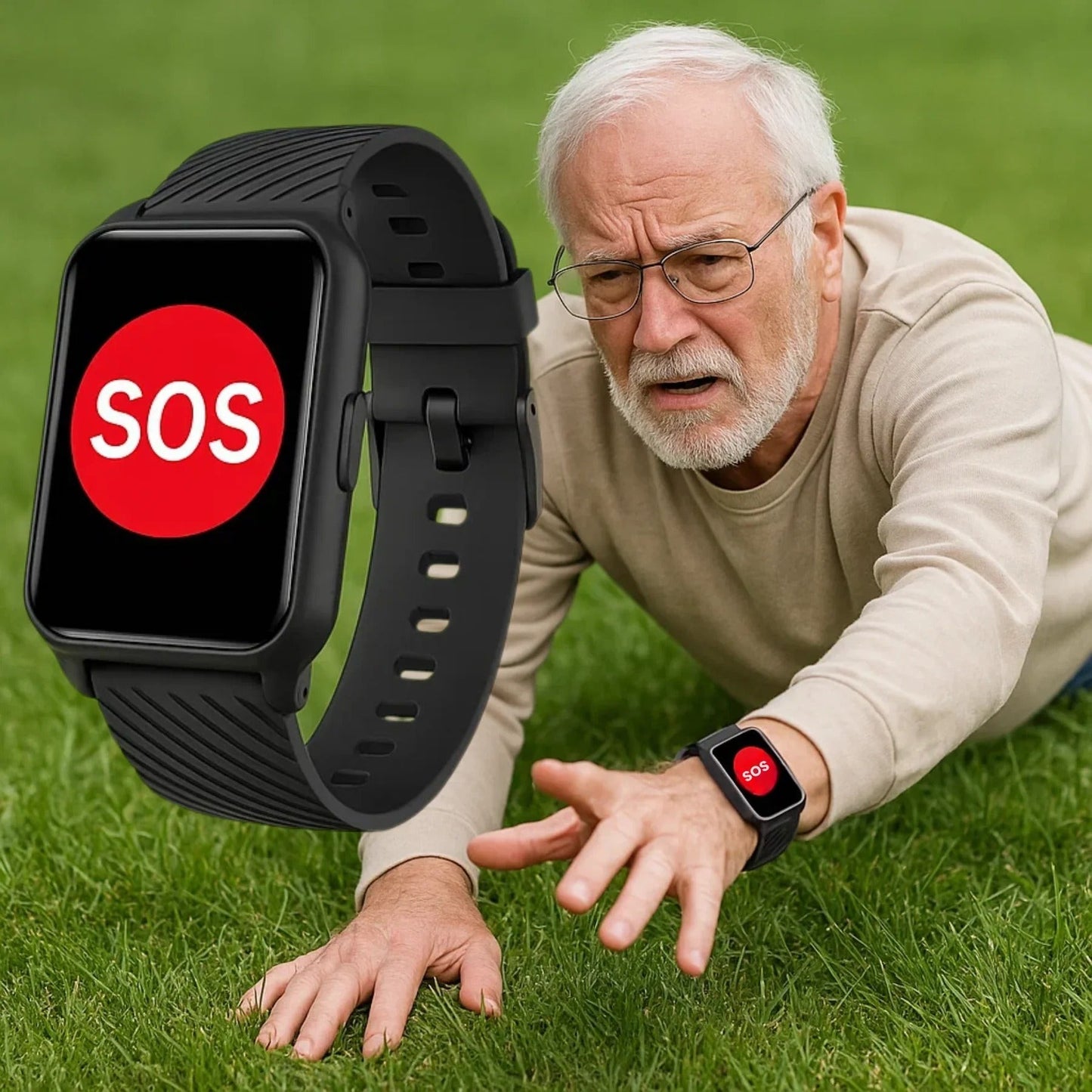 Elderly Health and Safety Wrist Watch with Automatic Fall Alert and Location Tracking