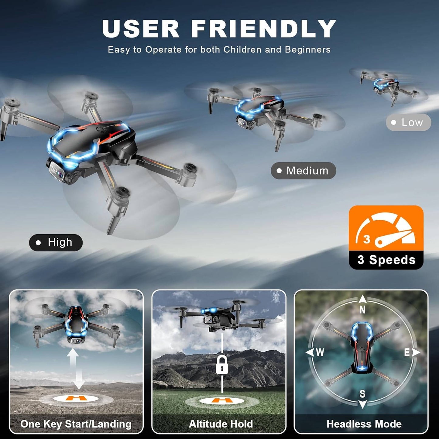 2K HD FPV Drone with Camera, Foldable RC Drone with Altitude Hold, 3 Speed Modes, 2 Batteries for Adults and Beginners