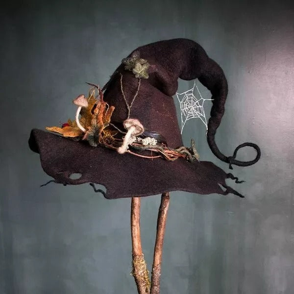 Witch Hat with Adjustable Fit and Silk Chiffon Accents