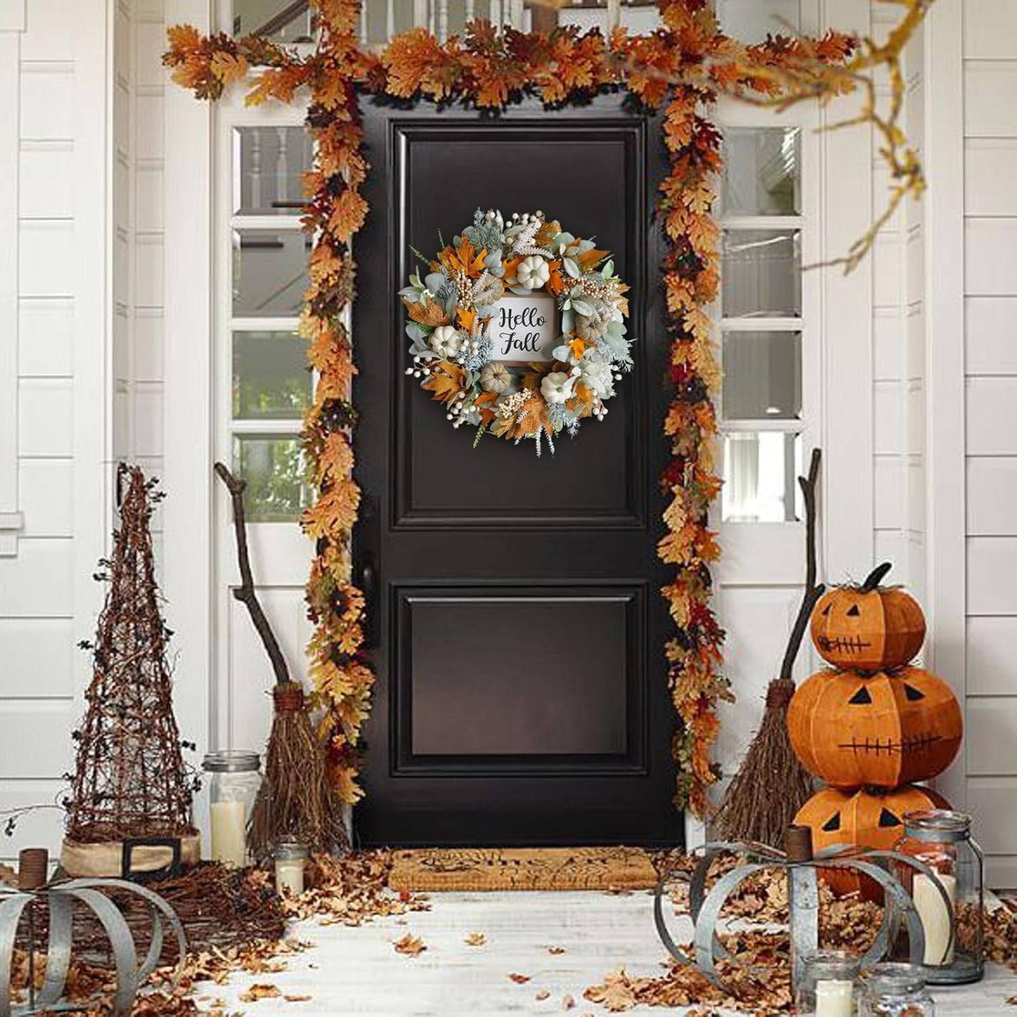 20 Inch Harvest Fall Wreath, Pumpkin and Berry Autumn Wreath for Front Door, Thanksgiving and Seasonal Home Decor