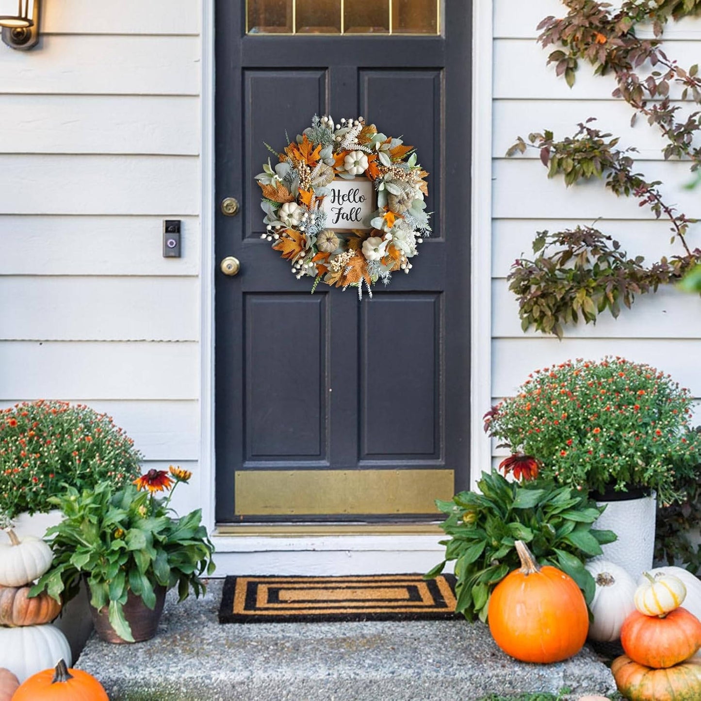 20 Inch Harvest Fall Wreath, Pumpkin and Berry Autumn Wreath for Front Door, Thanksgiving and Seasonal Home Decor