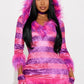 Womens Pink Kitty Costume Set with Fuzzy Hooded Dress and Leg Warmers