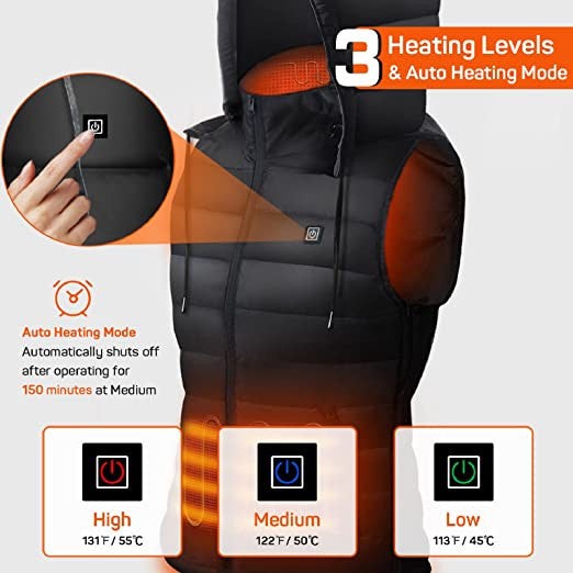 USB Thermal Heated Vest with Detachable Hood for Outdoor Cold Weather