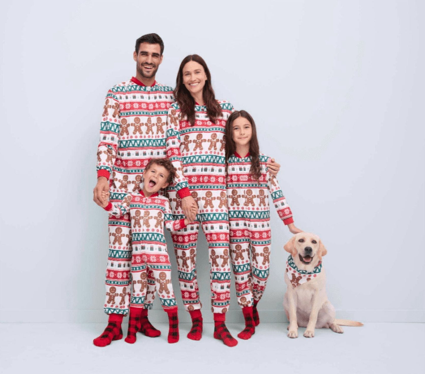 Matching Family Christmas Pajamas with Gingerbread and Tree Festive Print