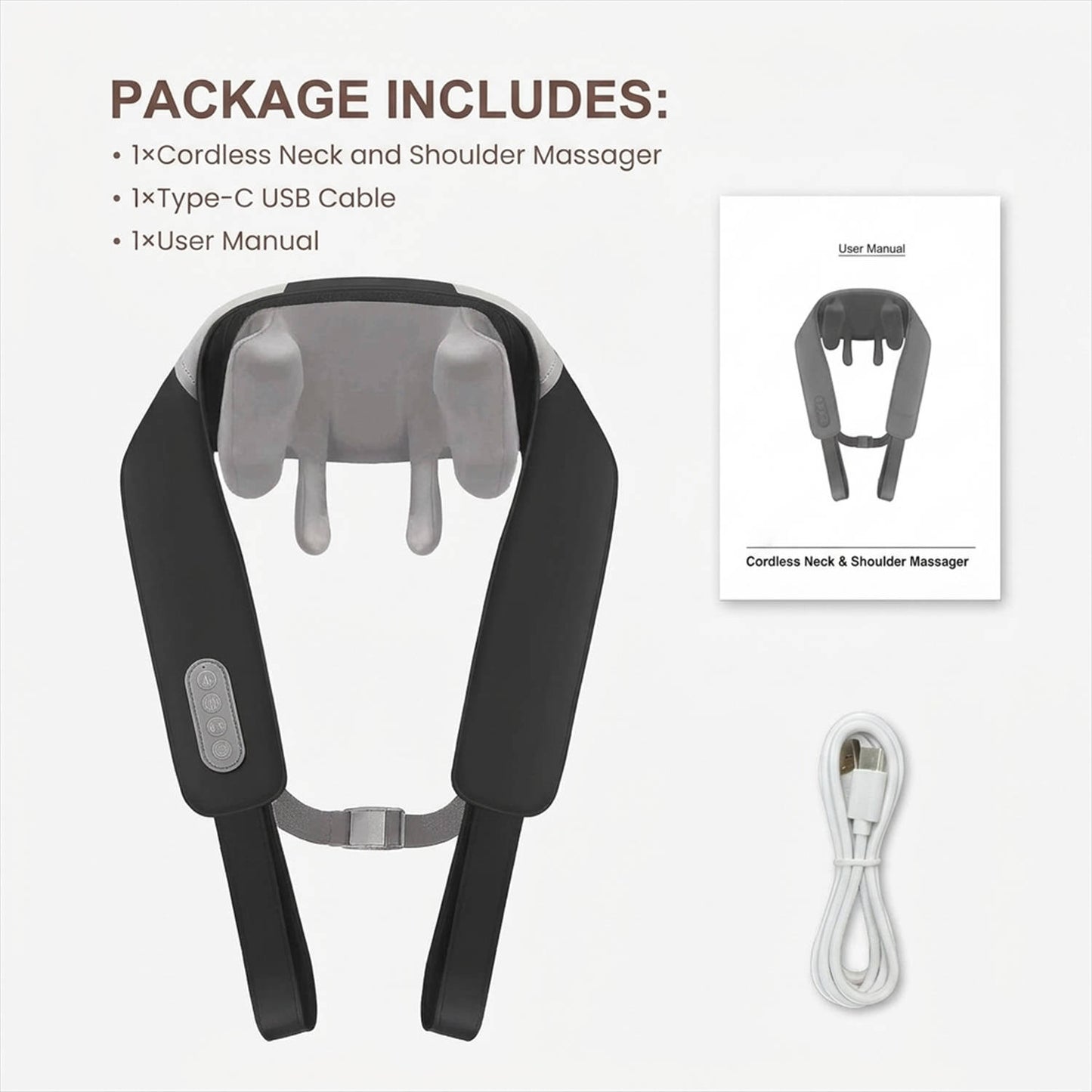 Neck Shoulder Massager with Heat, Cordless 4D Shiatsu Deep Tissue Massage Device for Home, Office and Travel