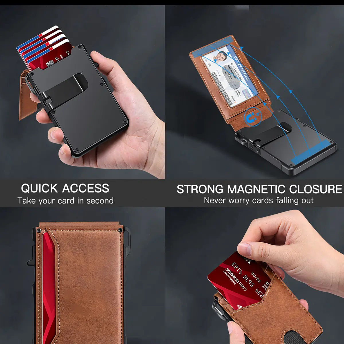 Mens RFID Card Holder Wallet, Slim Bifold Front Pocket Wallet with Aerospace Aluminum and Cash Clip, Everyday Carry Gift for Men