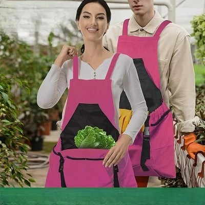 Water Resistant Garden Apron with Cross Back Straps and Dual Pockets, Adjustable Fit