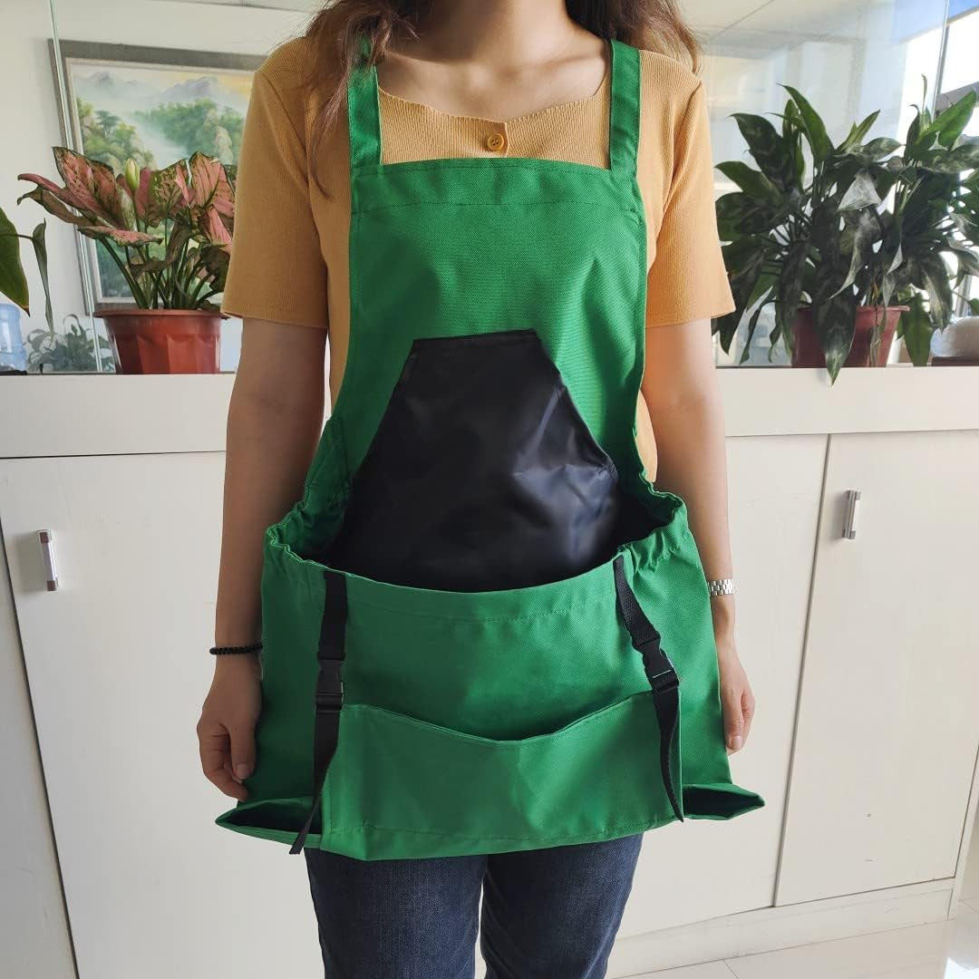 Water Resistant Garden Apron with Cross Back Straps and Dual Pockets, Adjustable Fit