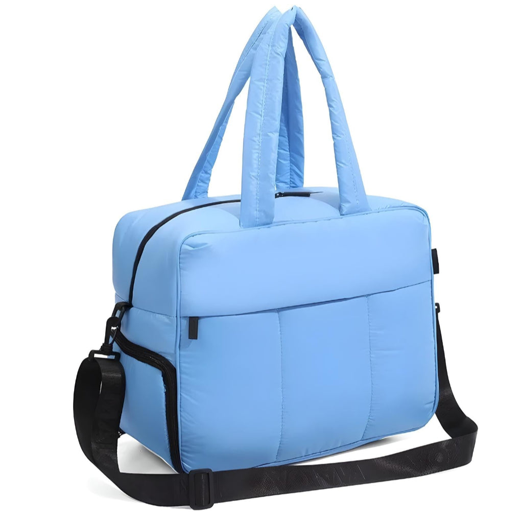 Puffer Duffle Bag with Quilted Polyester Exterior and Roomy Main Compartment