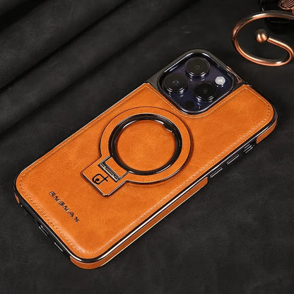 Textured iPhone Case with Foldable Kickstand and Magnetic Ring Alignment