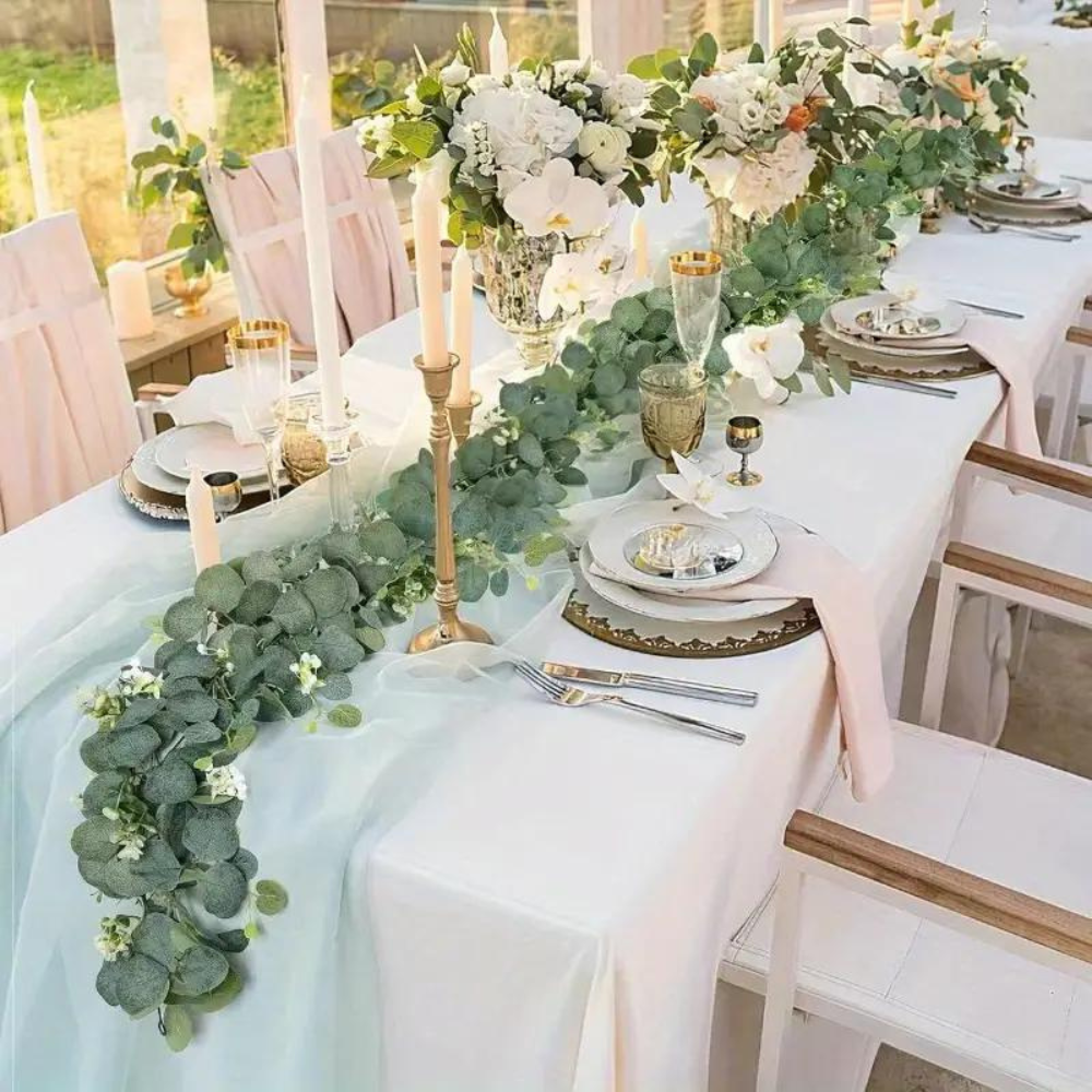 Faux Eucalyptus Garland with Silk Leaves and Flexible Stems, 70.8 Inches
