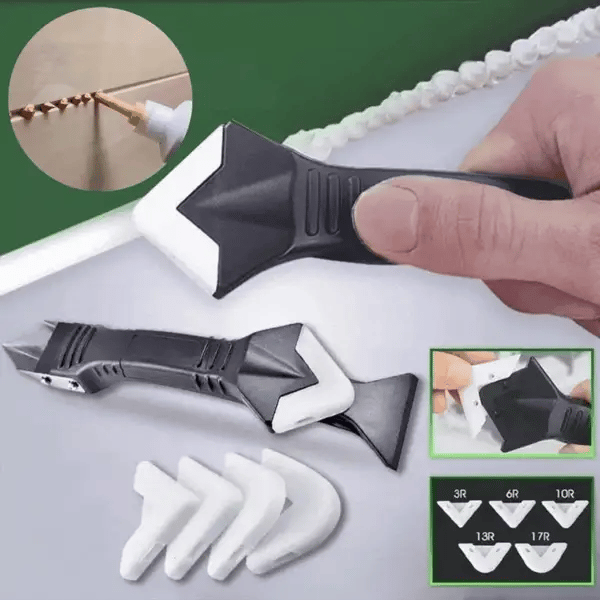 Stainless Steel Caulk Remover with Adjustable Rubber Blade and Soft Grip Handle