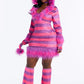 Womens Pink Kitty Costume Set with Fuzzy Hooded Dress and Leg Warmers