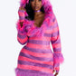 Womens Pink Kitty Costume Set with Fuzzy Hooded Dress and Leg Warmers