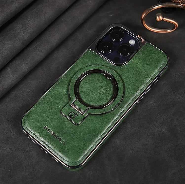 Textured iPhone Case with Foldable Kickstand and Magnetic Ring Alignment