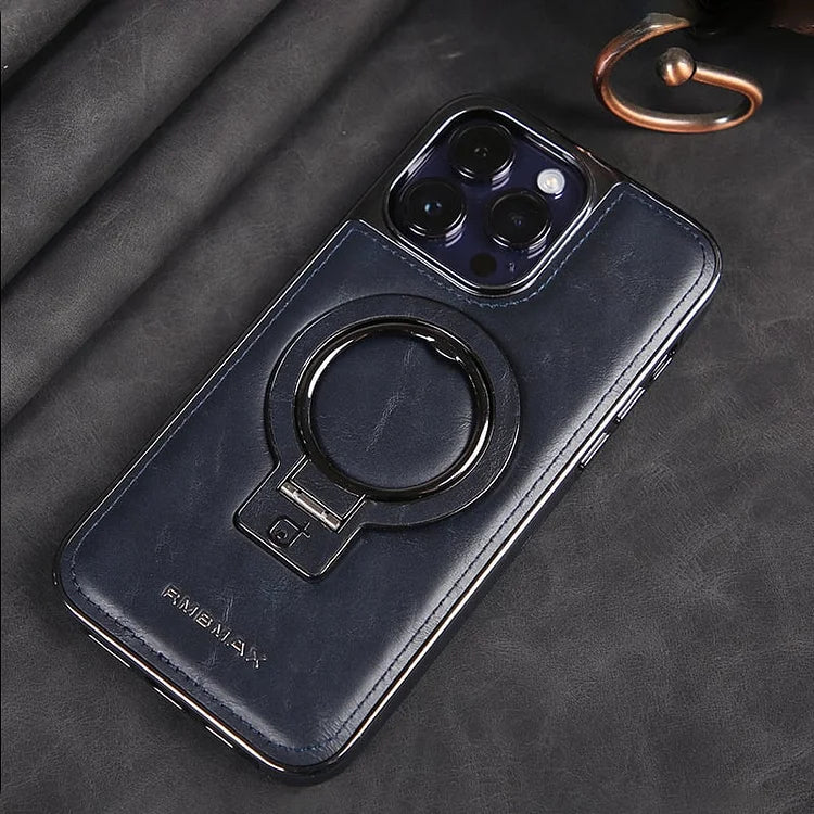 Textured iPhone Case with Foldable Kickstand and Magnetic Ring Alignment