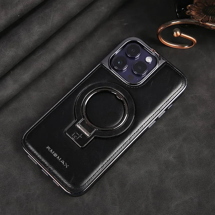 Textured iPhone Case with Foldable Kickstand and Magnetic Ring Alignment