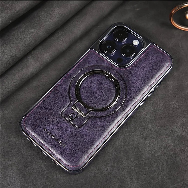 Textured iPhone Case with Foldable Kickstand and Magnetic Ring Alignment