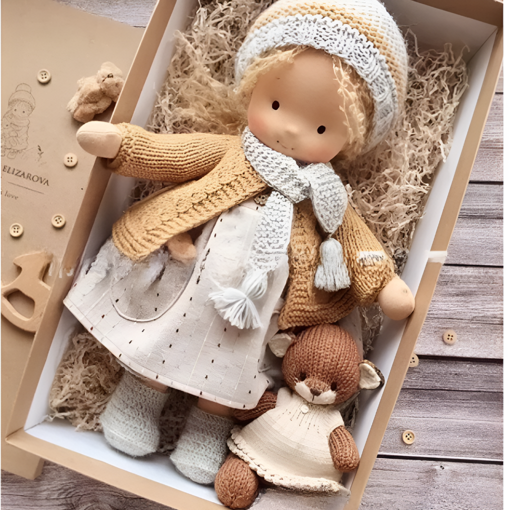 Soft Cotton Doll with Wool Stuffing and Neutral Features for Toddlers