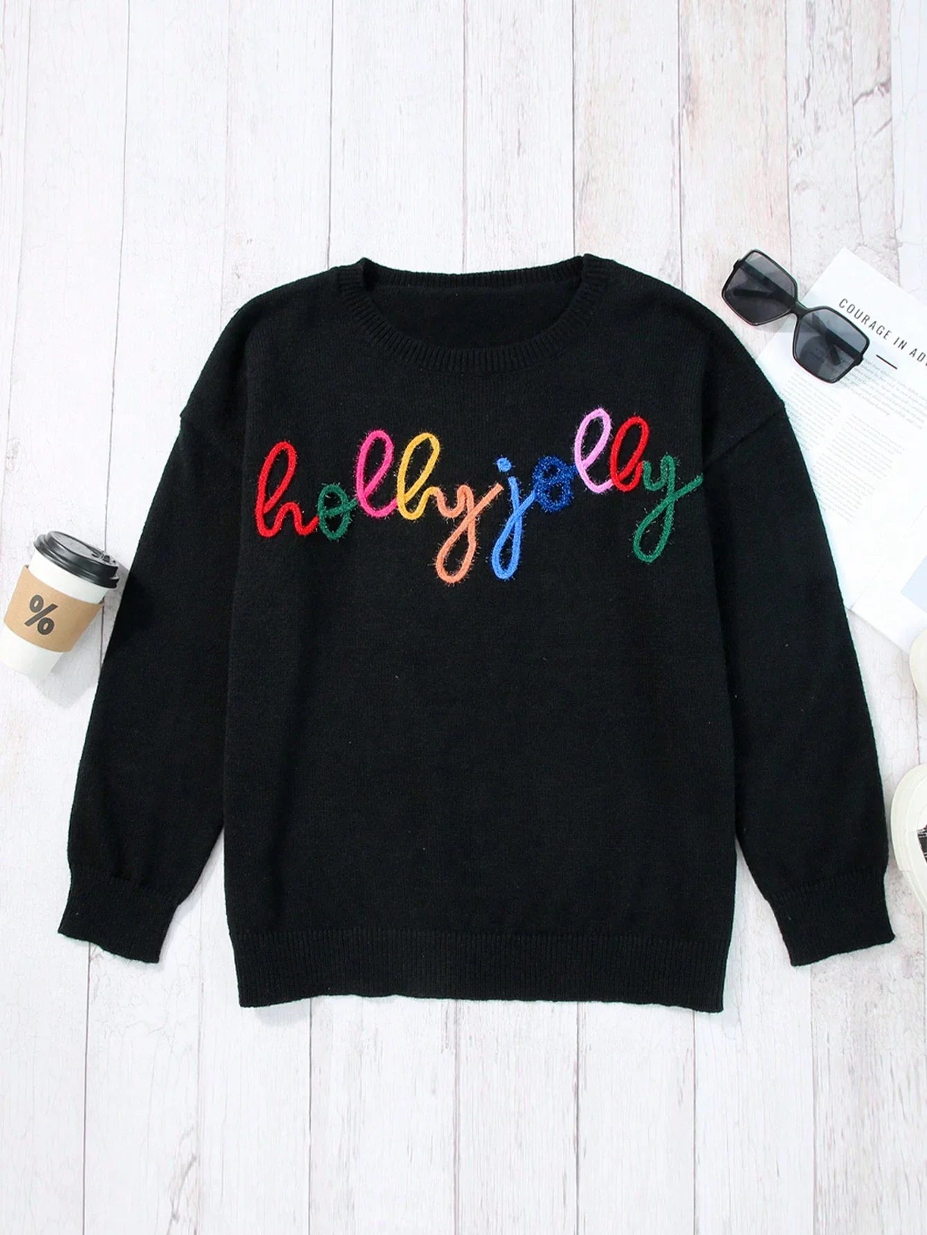 Womens Pullover with High Stretch Rib Knit and Front Panel, Black