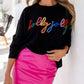 Womens Pullover with High Stretch Rib Knit and Front Panel, Black
