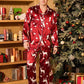 Burgundy Satin Pajama Set with Button Front Top and Loose Leg Pants