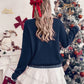 Womens Pullover Sweater with Festive Pattern and Drop Shoulder, Loose Fit