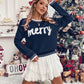 Womens Pullover Sweater with Festive Pattern and Drop Shoulder, Loose Fit