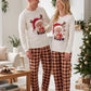 Plush Fuzzy Lounge Set with Christmas Pattern and Long Sleeves, Beige Pants