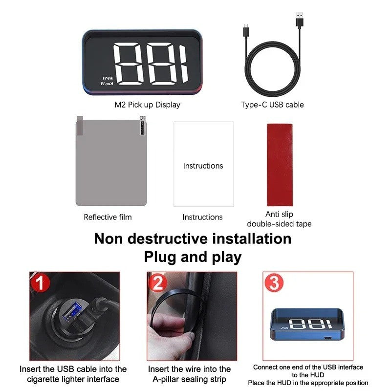 Windshield Speedometer with LED Projection Display and Auto Brightness Control