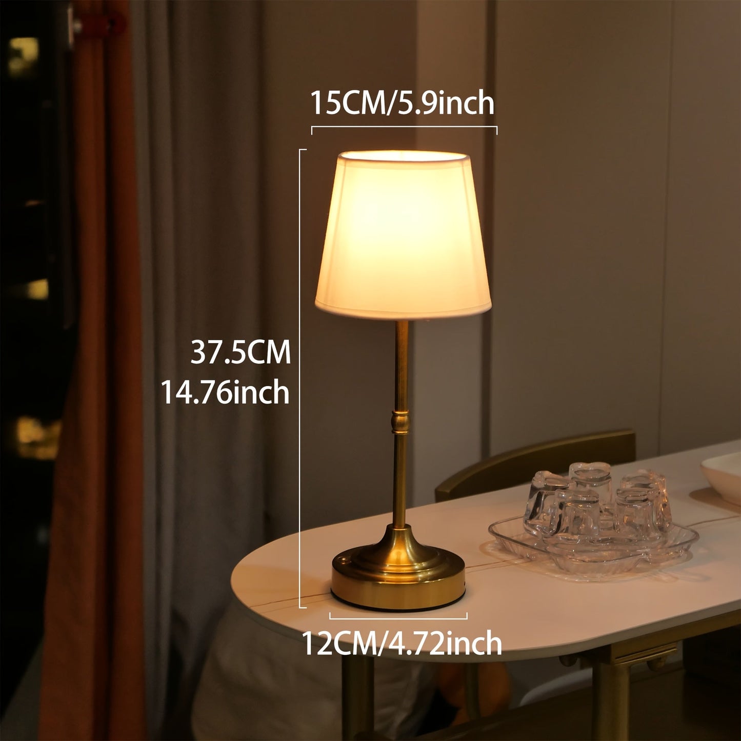 Rechargeable Table Lamp with Touch Dimming Control and Fabric Shade