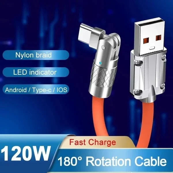 Rotating Charging Cable with 180 Degree Swivel and 3 Interchangeable Tips, 6A Fast  Charging