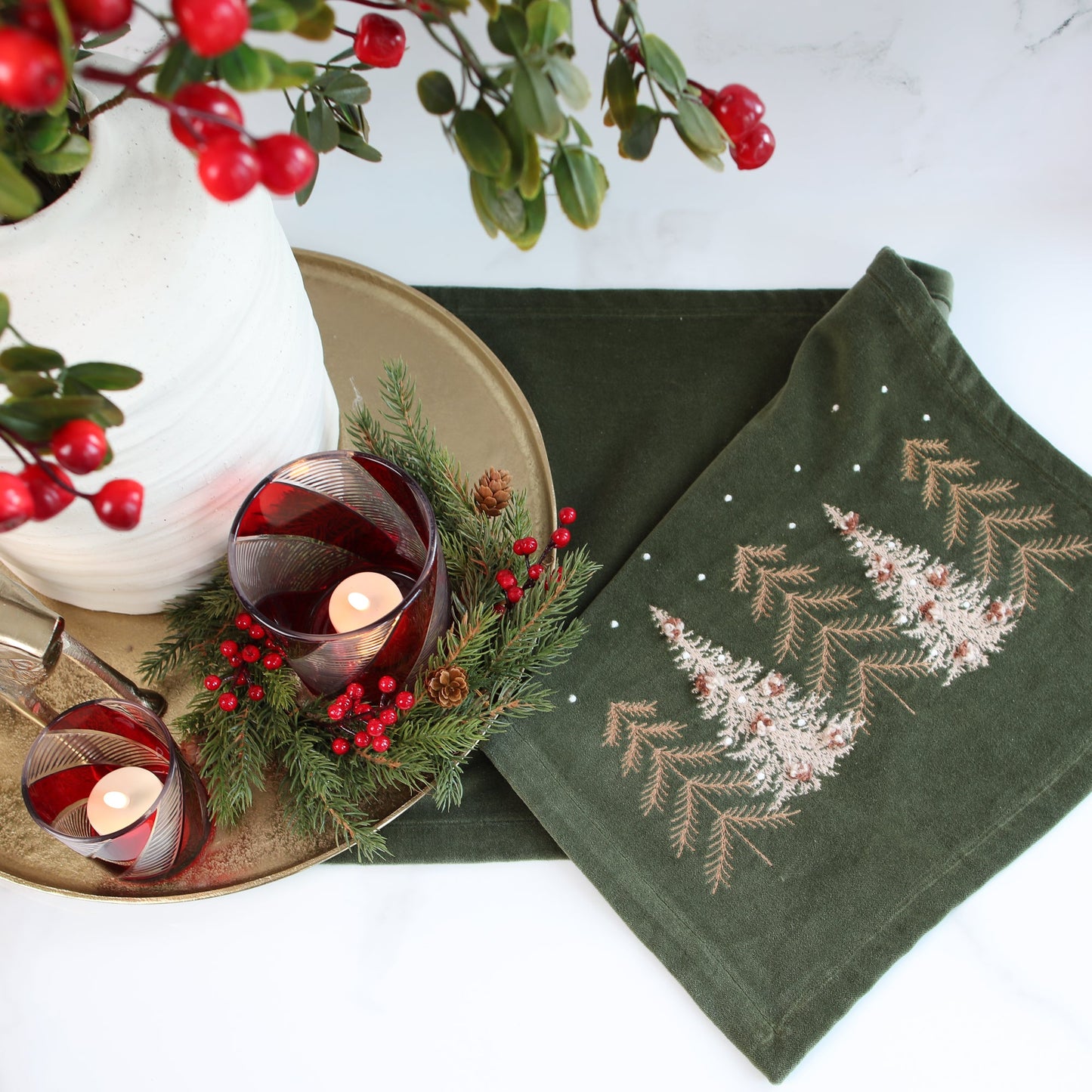 Green Velvet Pines Table Runner - Interior Delights