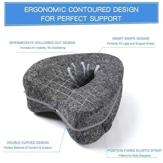 Memory Foam Knee Pillow with Elastic Strap and Hollow Center Design