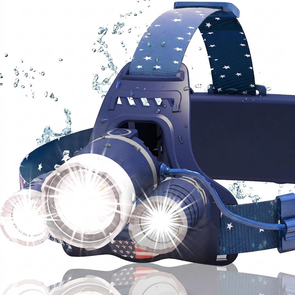 USB Rechargeable LED Headlamp, 1080 Lumen, Red Light, Zoomable IPX54 Headlight for Camping, Hiking and Hard Hats