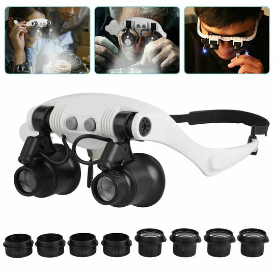 Adjustable LED Headband Magnifier with Interchangeable Lenses